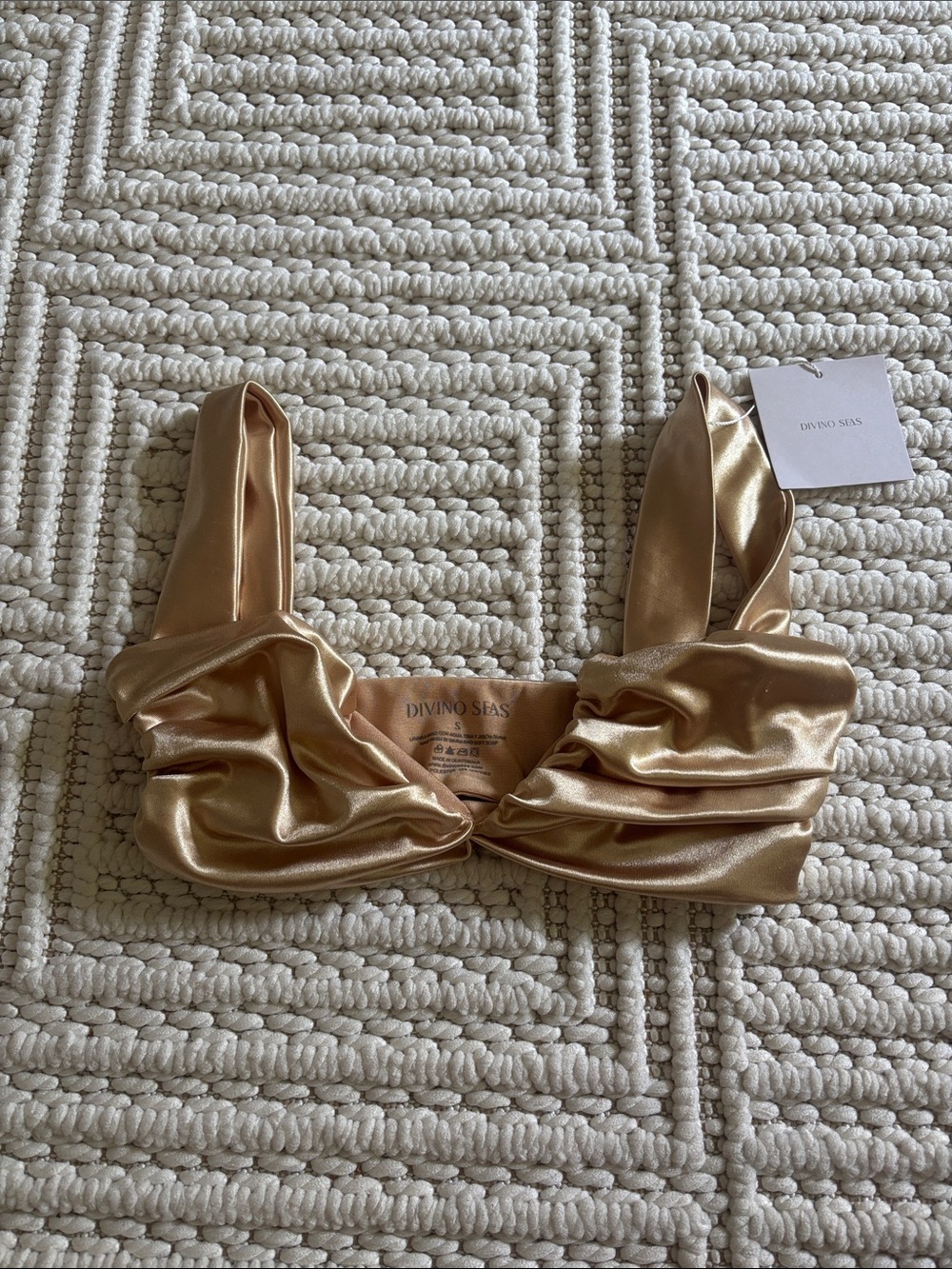 Divino Seas Gold Satin Bikini Top - Lux Draped Swim